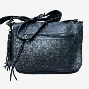 TREASURE & BOND black pebble leather messenger bag, expandable crossbody